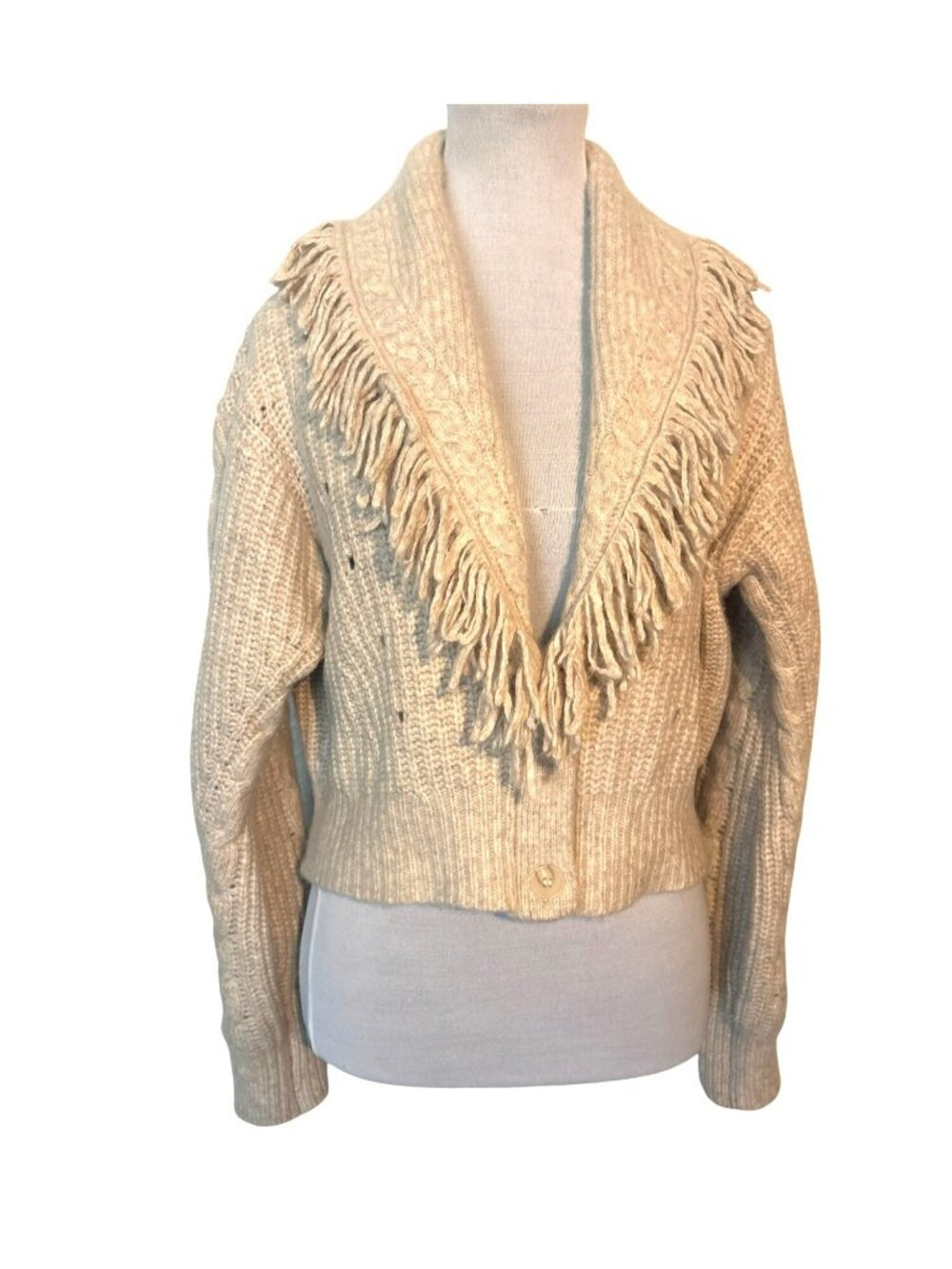 dh New York Mika Chunky Knit Fringe Nylon Wool Acrylic Cashmere Cardigan Sweater